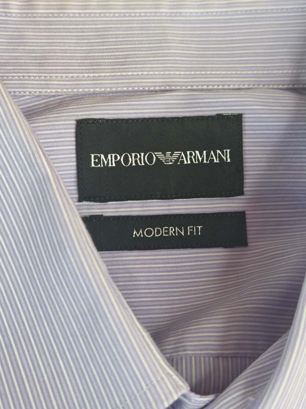 Emporio Armani Mens Modern Fit Purple Amd White Striped Dress Shirt Size 16-41